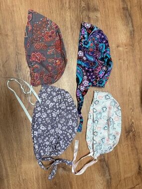 Set of 4 Patterned Surgical Caps - Floral & Paisley Prints